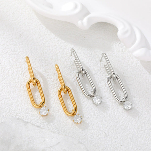 Wholesale Fashionable Geometric Stainless Steel 18K Gold Electroplated Diamondencrusted Earrings For Women
