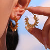 Wholesale Fashionable Geometric Sunflower Fine Pattern Electroplated Stainless Steel Earrings For Women