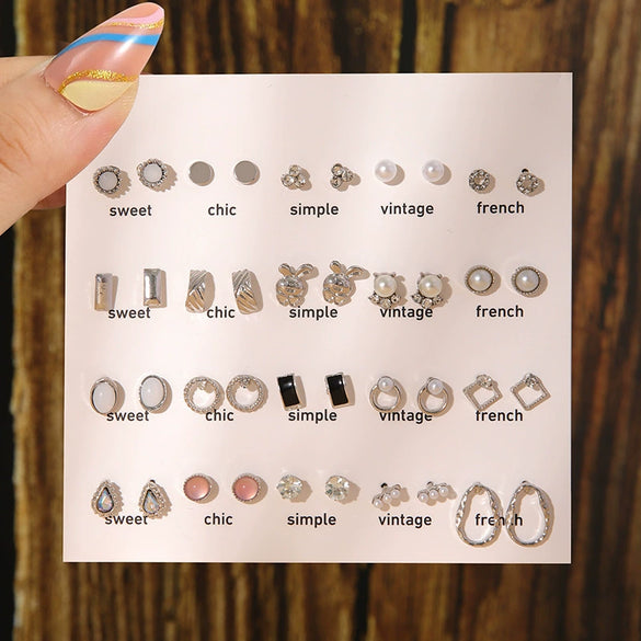 Wholesale Fashionable Geometric Zinc Alloy Electroplated Mini Diamond Cut Out And Pearl Cherry Pendant Earrings For Women