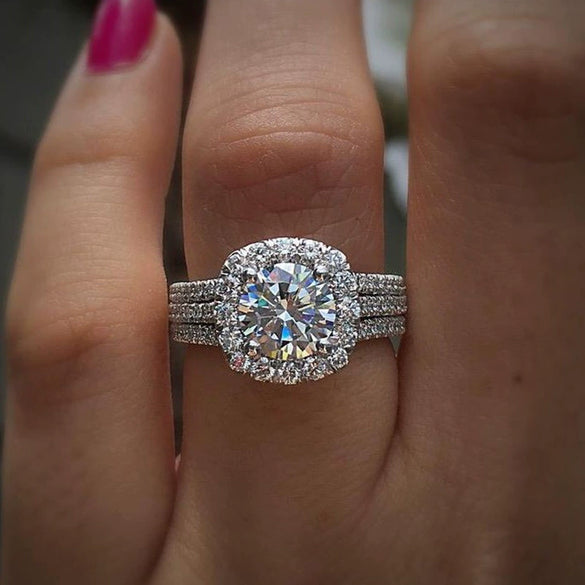 Wholesale Fashionable Geometric Zircon Design Copper Ring For Women