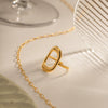 Wholesale Fashionable Hollow Geometric Rectangular Stainless Steel Ring With 18K Gold Electroplating For Women