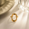 Wholesale Fashionable Hollow Geometric Rectangular Stainless Steel Ring With 18K Gold Electroplating For Women