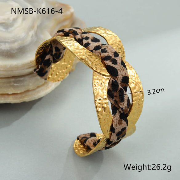 Wholesale Fashionable Leopard Print Geometric Stainless Steel 18K Gold Plated Bracelet For Women