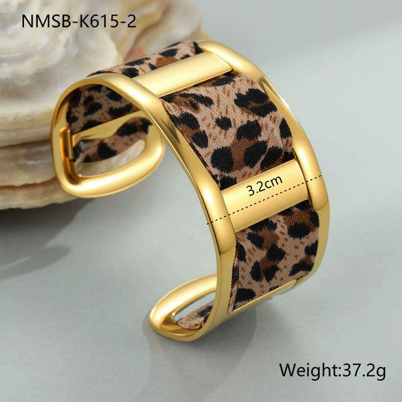 Wholesale Fashionable Leopard Print Geometric Stainless Steel 18K Gold Plated Bracelet For Women