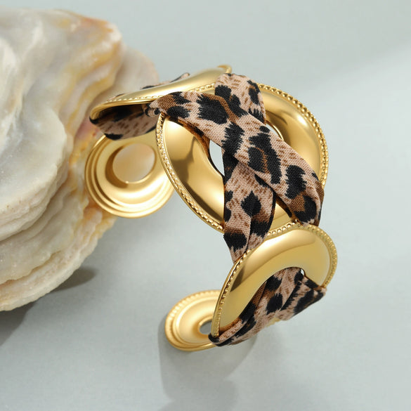 Wholesale Fashionable Leopard Print Geometric Stainless Steel 18K Gold Plated Bracelet For Women