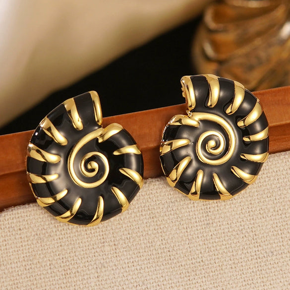 Wholesale Fashionable Oildripping Conch Design Stainless Steel Earrings For Women