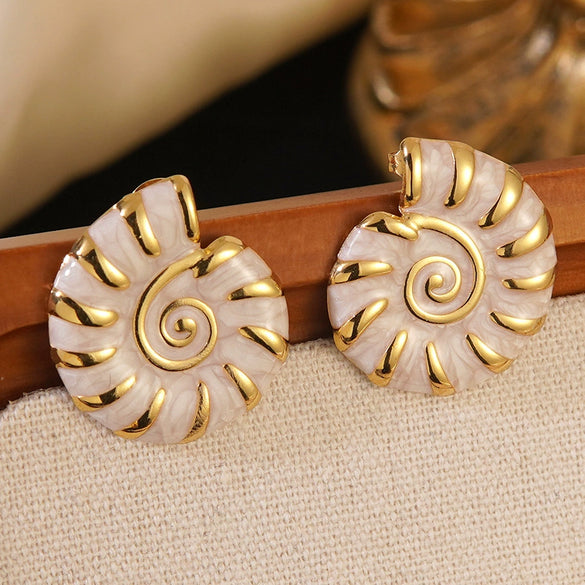Wholesale Fashionable Oildripping Conch Design Stainless Steel Earrings For Women