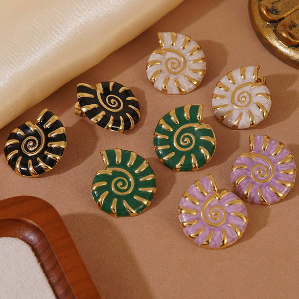 Wholesale Fashionable Oildripping Conch Design Stainless Steel Earrings For Women