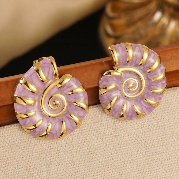 Wholesale Fashionable Oildripping Conch Design Stainless Steel Earrings For Women
