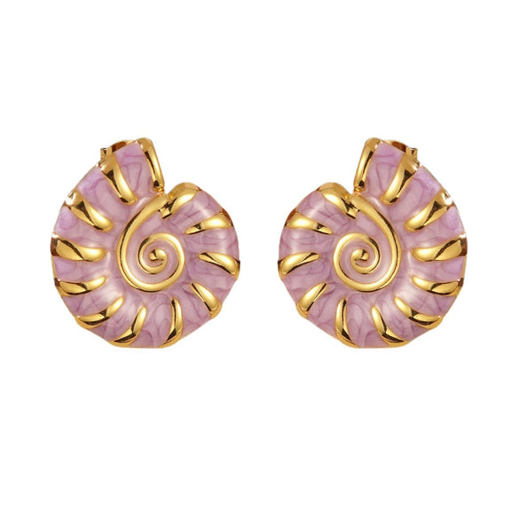 Wholesale Fashionable Oildripping Conch Design Stainless Steel Earrings For Women