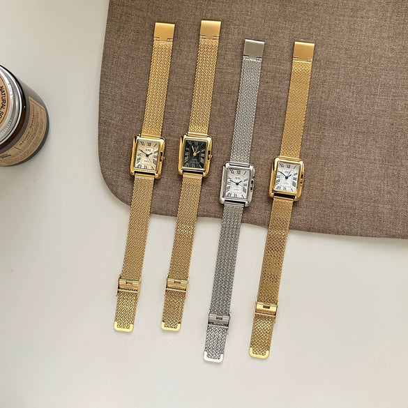 Wholesale Fashionable Rectangular Metal And Stainless Steel Chain Watch With Roman Scale And Printed Logo