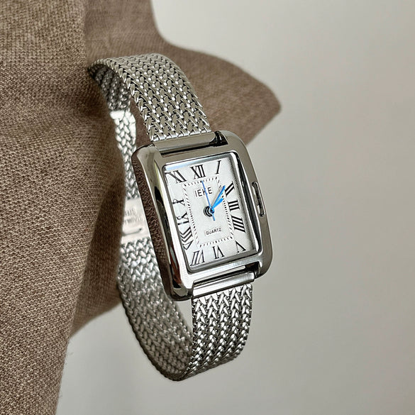 Wholesale Fashionable Rectangular Metal And Stainless Steel Chain Watch With Roman Scale And Printed Logo