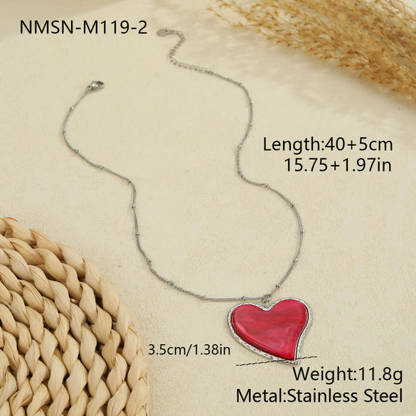Wholesale Fashionable Retro Leopard Print Heartshaped Stainless Steel Electroplated Women's Pendant Necklace