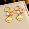Wholesale Fashionable Simple Creative Design Goldplated Animal Zodiac Scallop Phantom Goldfish Pendant Round Stainless Steel Earrings