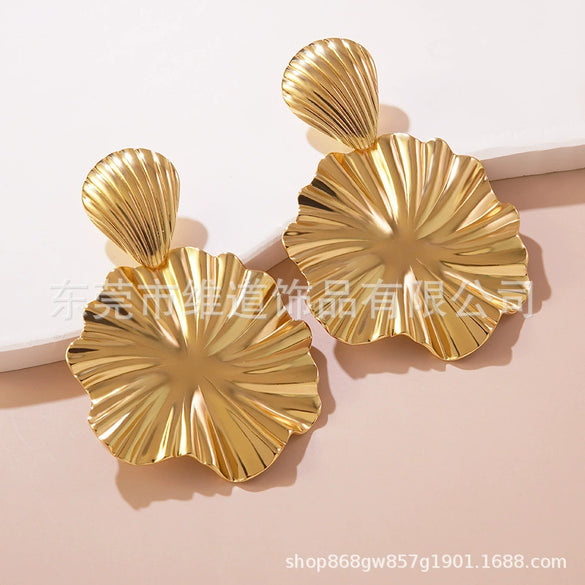 Wholesale Fashionable Simple Exaggerated Stainless Steel Flower Geometric Glossy Earrings With Stamping