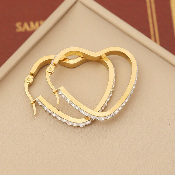Wholesale Fashionable Stainless Steel Earrings With Heart Drop Shaped And Star Patterns Full Of Diamonds For Women