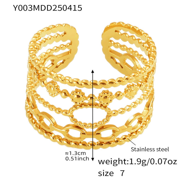Wholesale Fashionable 316L Stainless Steel Ring With Geometric Pattern 18K Gold Plated