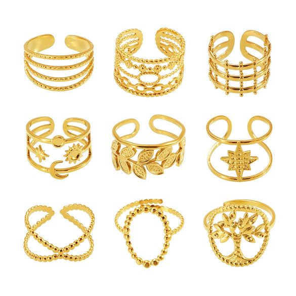 Wholesale Fashionable 316L Stainless Steel Ring With Geometric Pattern 18K Gold Plated