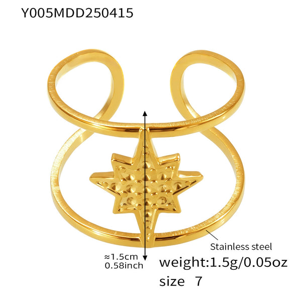 Wholesale Fashionable 316L Stainless Steel Ring With Geometric Pattern 18K Gold Plated