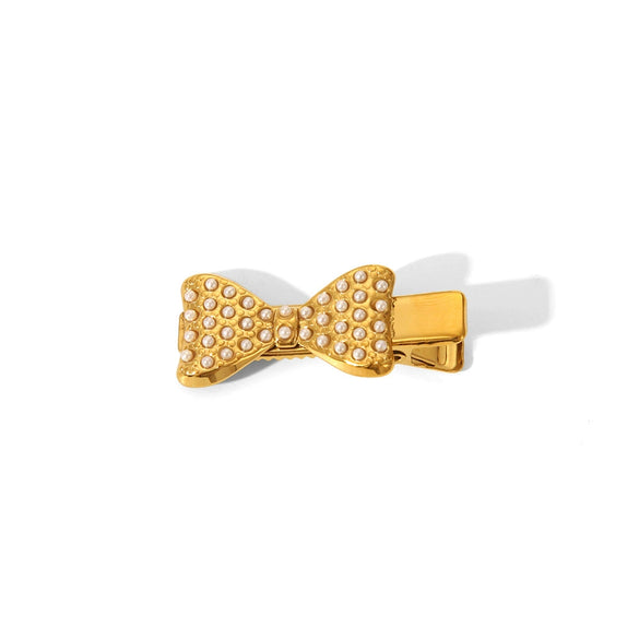 Wholesale Fashionable Stainless Steel Side Clip Bow Hairpin With Electroplated Niche Design
