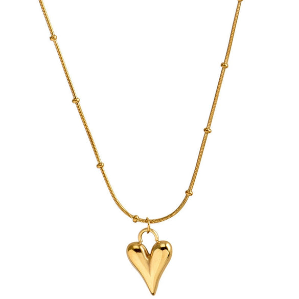 Wholesale Fashionable Sweet Electroplated Titanium Steel Round Beads Heart Shape Pendant Necklace For Women