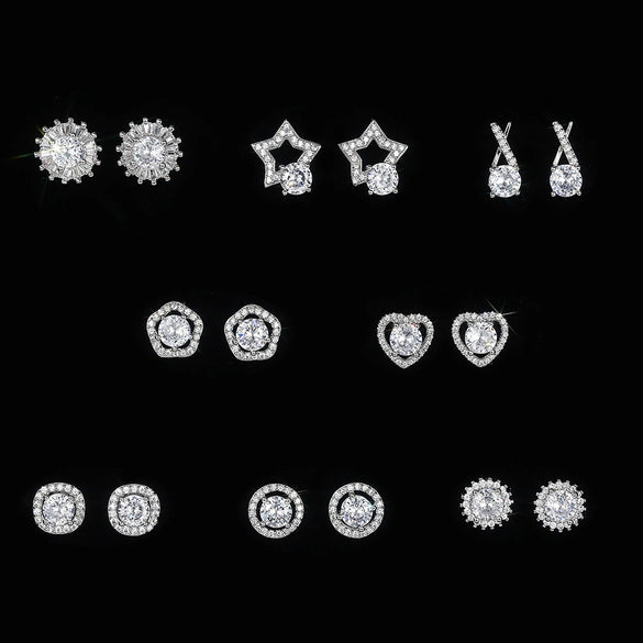Wholesale Fashionable Sweet Flower Zircon Earrings For Women Copper Plated White Gold