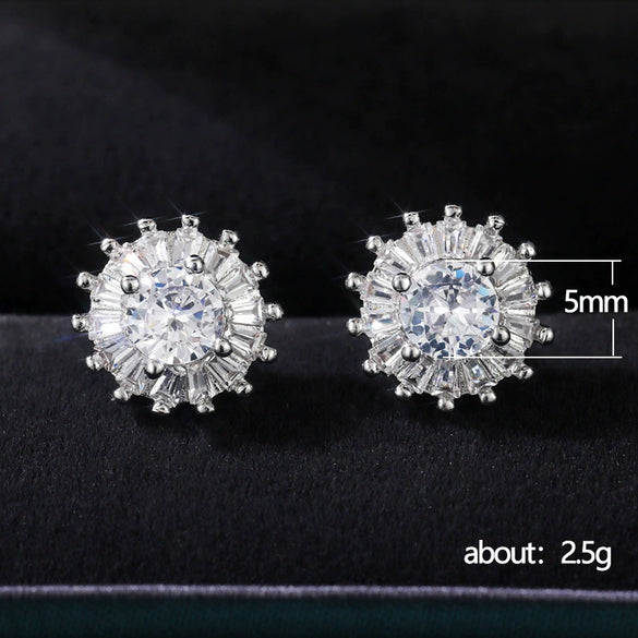 Wholesale Fashionable Sweet Flower Zircon Earrings For Women Copper Plated White Gold