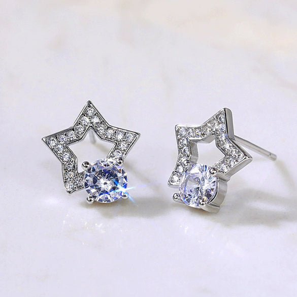 Wholesale Fashionable Sweet Flower Zircon Earrings For Women Copper Plated White Gold