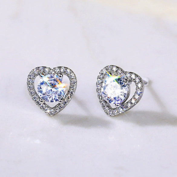 Wholesale Fashionable Sweet Flower Zircon Earrings For Women Copper Plated White Gold