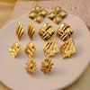 Wholesale Fashionable Temperament Retro Geometric Flower Hydraulic Electroplated Stainless Steel Earrings