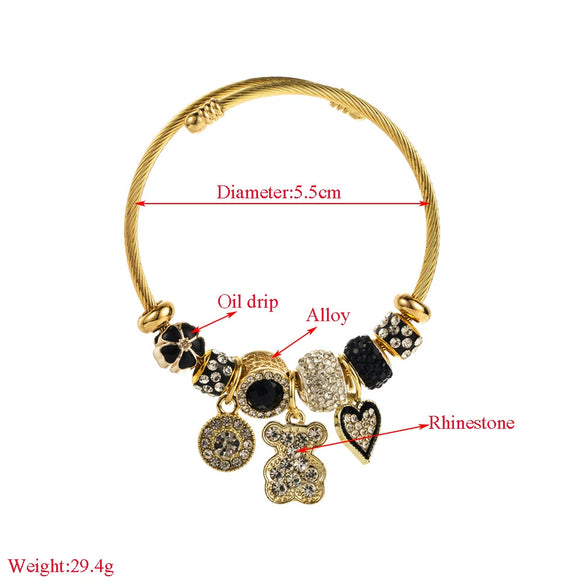 Wholesale Fashionable Unisex Heart Pattern Diamond Stainless Steel Adjustable Bracelet