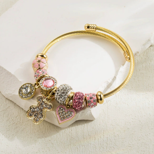 Wholesale Fashionable Unisex Heart Pattern Diamond Stainless Steel Adjustable Bracelet