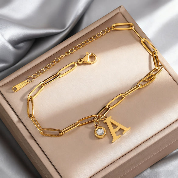 Wholesale Fashionable Women's Stainless Steel Electroplated Letter And Number Zircon Bracelet