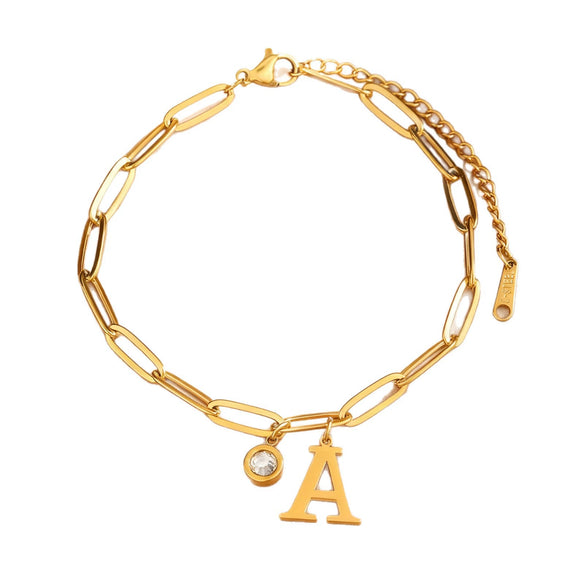 Wholesale Fashionable Women's Stainless Steel Electroplated Letter And Number Zircon Bracelet