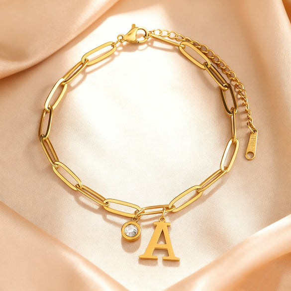 Wholesale Fashionable Women's Stainless Steel Electroplated Letter And Number Zircon Bracelet