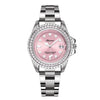 Wholesale Fashionable Women's Watches With Alloy Case And Strap Mineral Reinforced Glass Mirror Spiral Crown Doublesided Button Buckle Printed Logo Waterproof