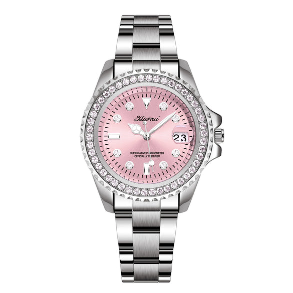 Wholesale Fashionable Women's Watches With Alloy Case And Strap Mineral Reinforced Glass Mirror Spiral Crown Doublesided Button Buckle Printed Logo Waterproof