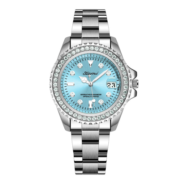 Wholesale Fashionable Women's Watches With Alloy Case And Strap Mineral Reinforced Glass Mirror Spiral Crown Doublesided Button Buckle Printed Logo Waterproof