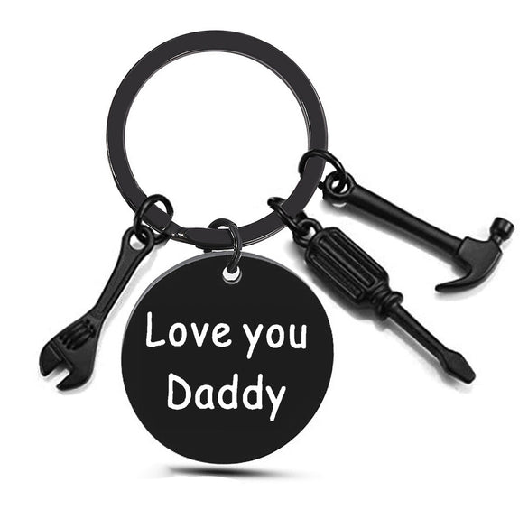 Wholesale Father's Day Keychain Stainless Steel Modern Art Round Hammer Screwdriver Wrench Tool Design