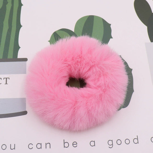 Wholesale Faux Mink Fur Handmade Minimalist Solid Color Hair Rope Hair Band Hair Tie Headdress For Autumn And Winter
