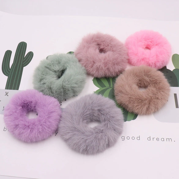 Wholesale Faux Mink Fur Handmade Minimalist Solid Color Hair Rope Hair Band Hair Tie Headdress For Autumn And Winter