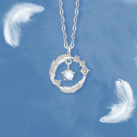 Wholesale Feather Flower Style Moonstone 925 Sterling Silver Necklace Jewelry