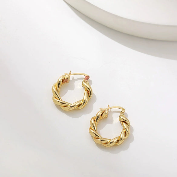 Wholesale Female Alloy Circle Earrings With Twisted Design And Geometric Pattern Electroplated