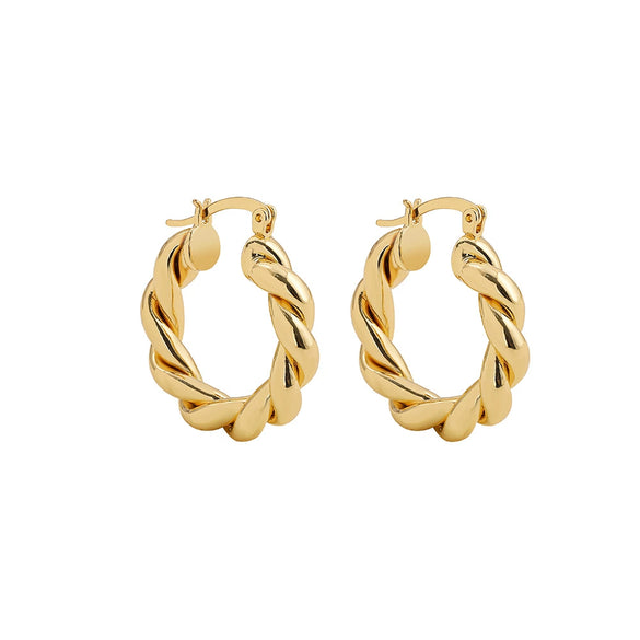 Wholesale Female Alloy Circle Earrings With Twisted Design And Geometric Pattern Electroplated