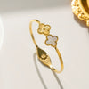 Wholesale Female Fashion Fourleaf Flower Titanium Steel Open Bracelet With Polishing Treatment And Nonfading Feature