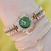 Wholesale Female Fashion Malachite Green Diamondencrusted Alloy Watch With Small Square Plate And Horseshoe Buckle