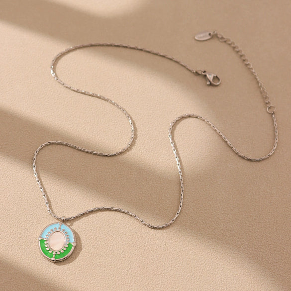 Wholesale Female Ferris Wheel Geometric Stainless Steel Enamel Glaze Shell Electroplated Pendant Clavicle Necklace