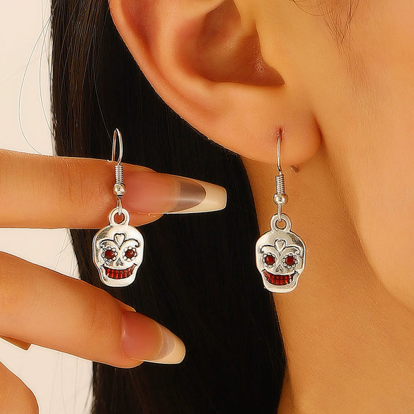 Wholesale Female Gothic Dark Wind Skull Heart Exaggerated Earrings Alloy Geometric Horror Halloween Jewelry