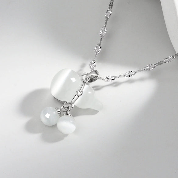 Wholesale Female Gourd Clavicle Chain Necklace 925 Sterling Silver With Hetian Jade Gourd Pendant Electroplated
