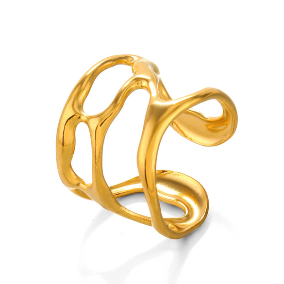 Wholesale Female Hip Hop Personality Opening Adjustable Irregular Shaped Stainless Steel Gold Plated Ring With Geometric Pattern